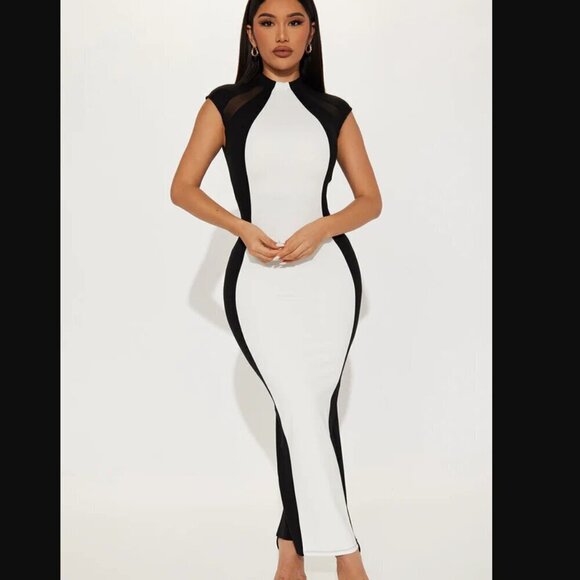 Fashion Nova Dresses & Skirts - Black Tie Affair Maxi Dress - Black/White - Size M